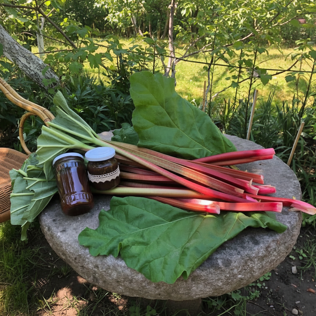 Dulceață de rubarbă artizanală, grădină rustică românească